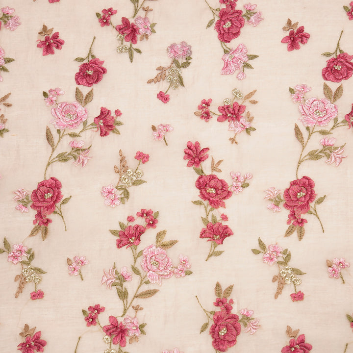Ridhima Floral Buta on Blush Cotton Silk Embroidered Fabric