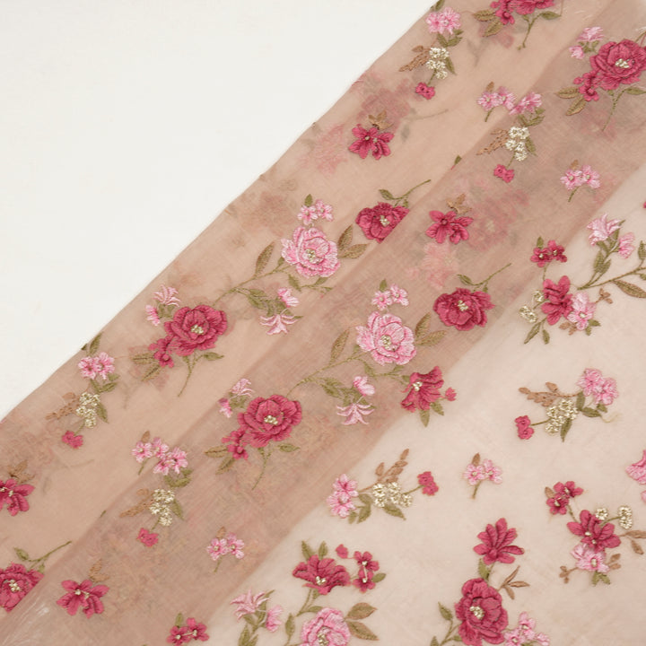 Ridhima Floral Buta on Blush Cotton Silk Embroidered Fabric