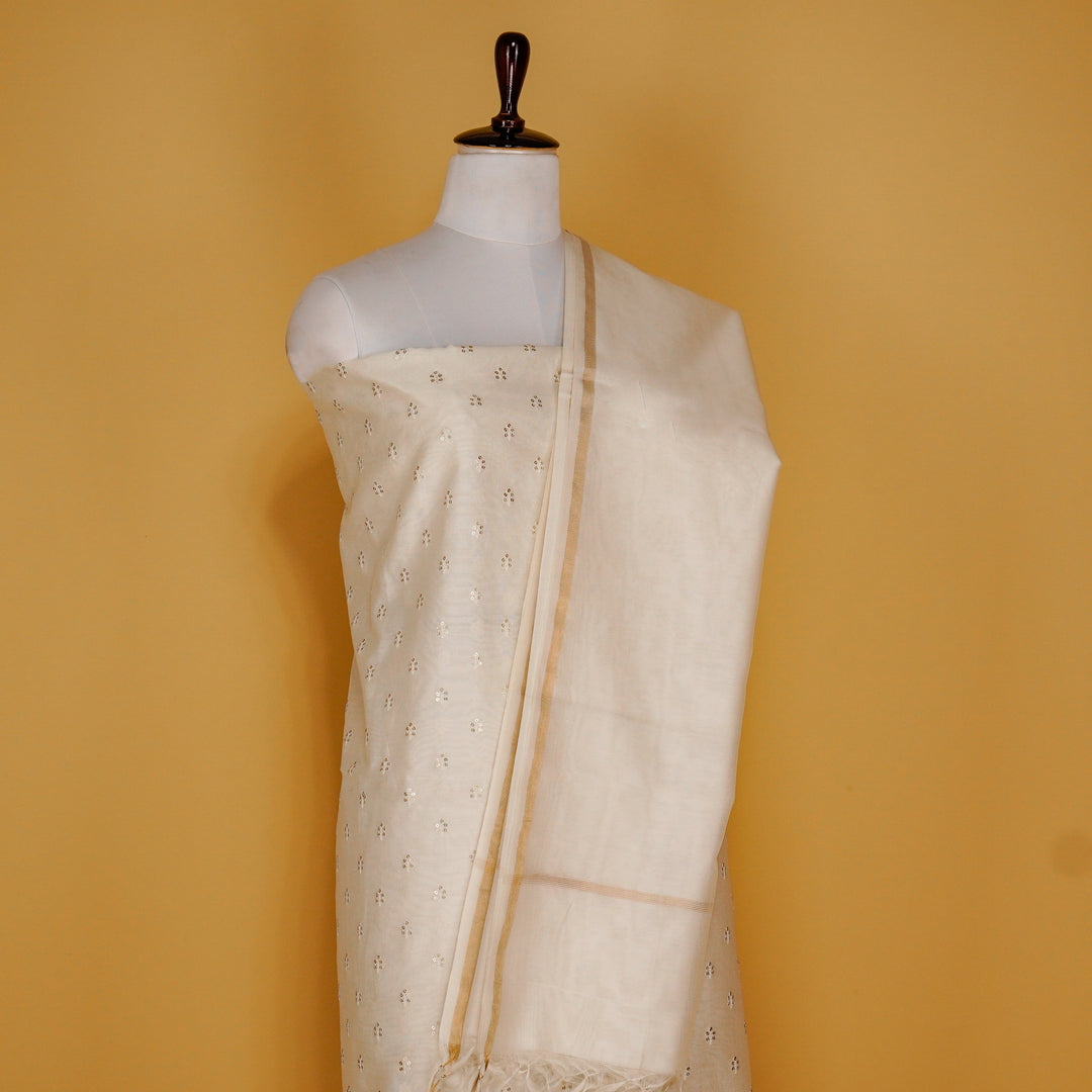 Sunheri Buti Suit fabric set on Silk Chanderi (Unstitched)- Natural