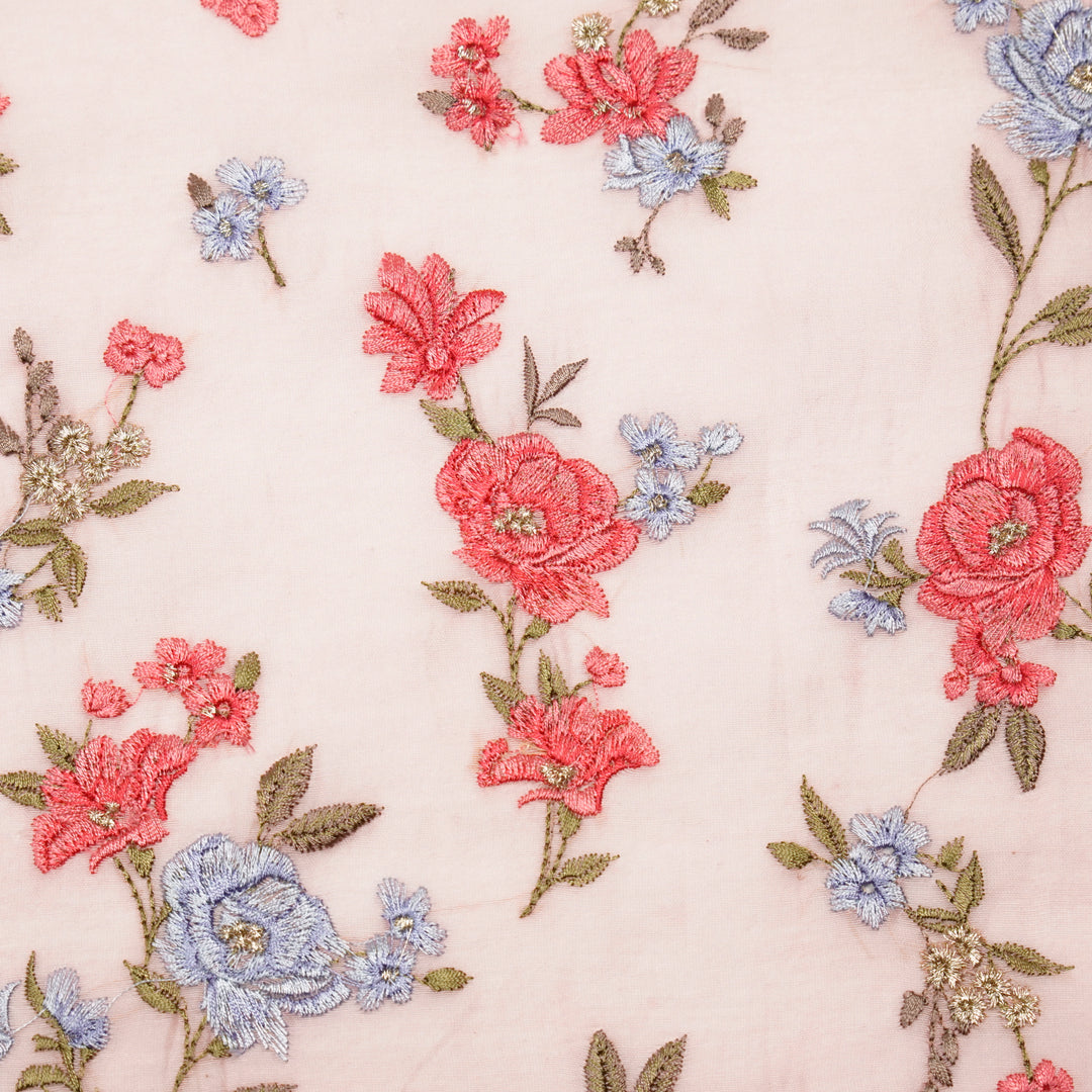 Ridhima Floral Buta on Pink Cotton Silk Embroidered Fabric