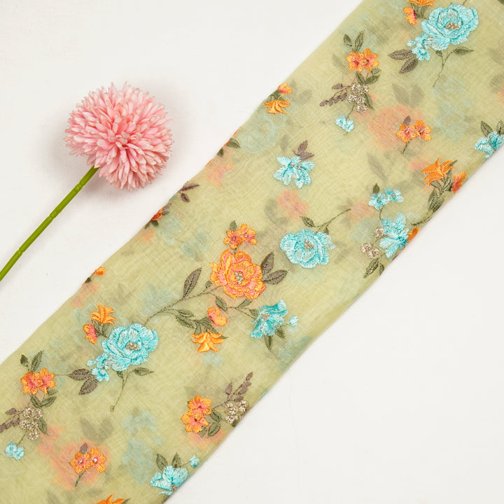 Ridhima Floral Buta on Lemon Cotton Silk Embroidered Fabric