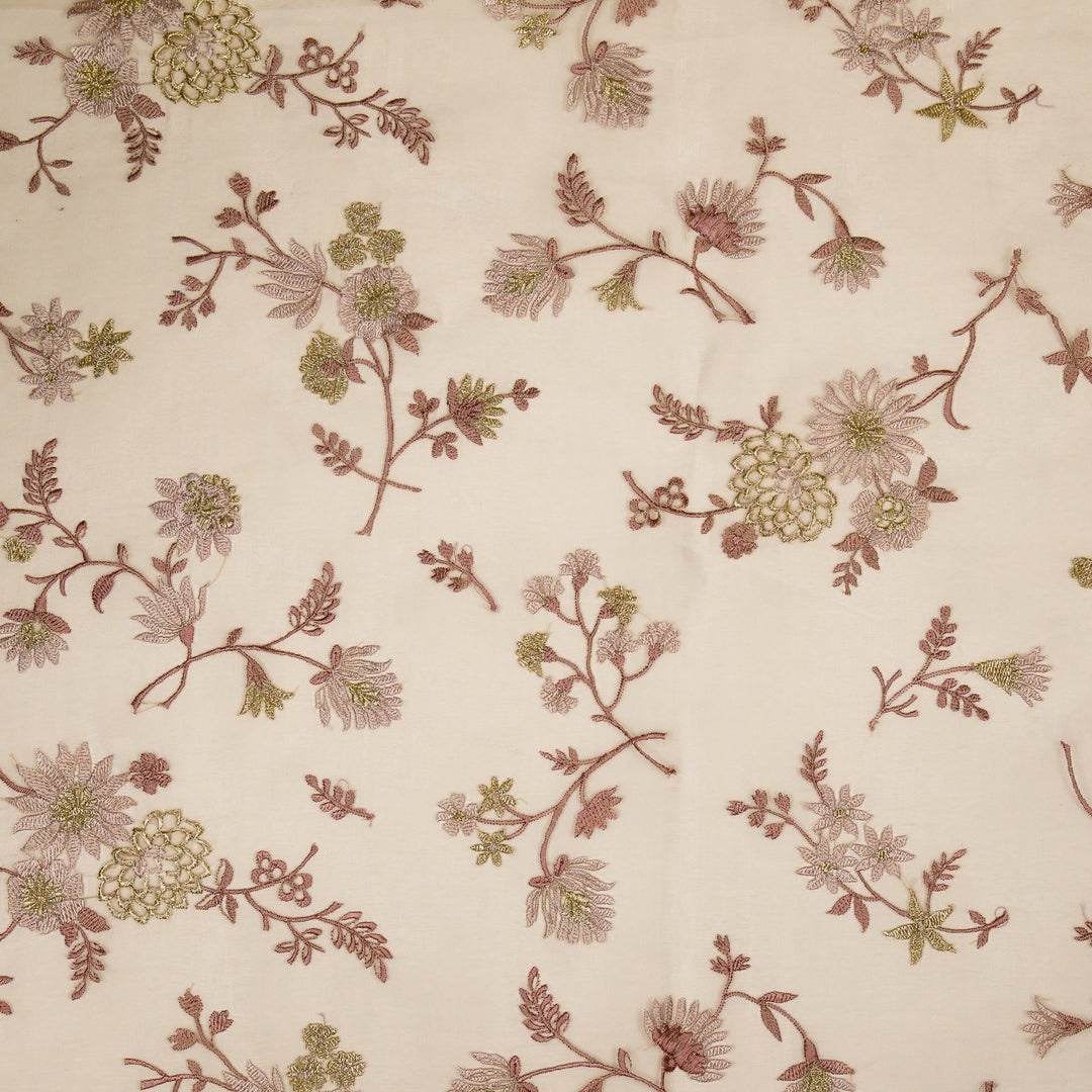Komal Buta on Lavender Silk Organza Embroidered Fabric