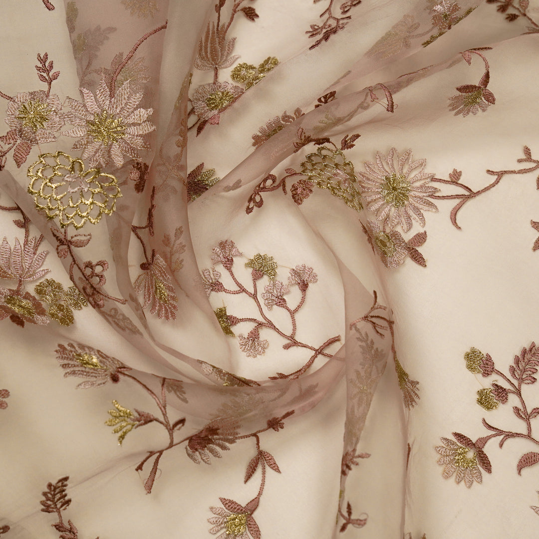 Komal Buta on Lavender Silk Organza Embroidered Fabric