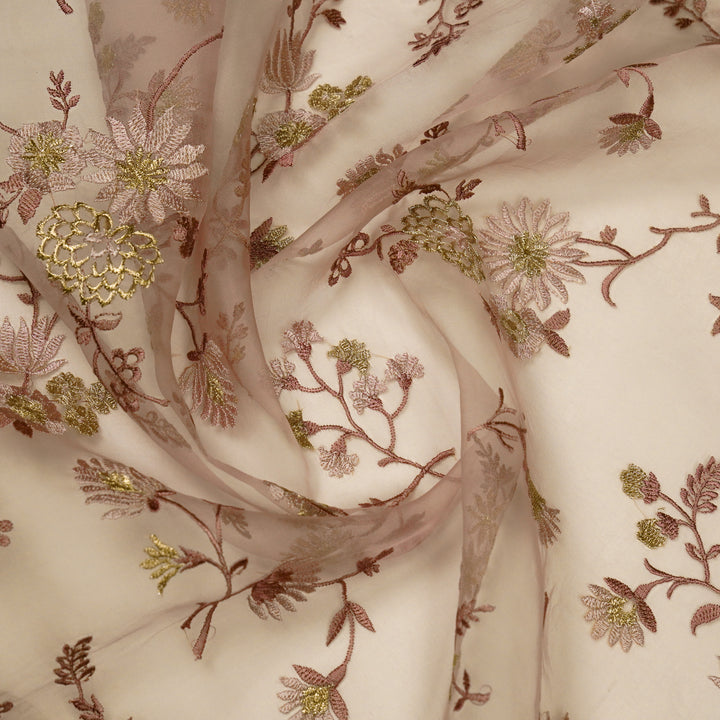 Komal Buta on Lavender Silk Organza Embroidered Fabric