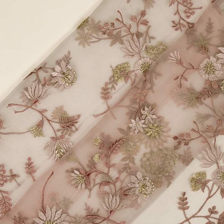 Komal Buta on Lavender Silk Organza Embroidered Fabric
