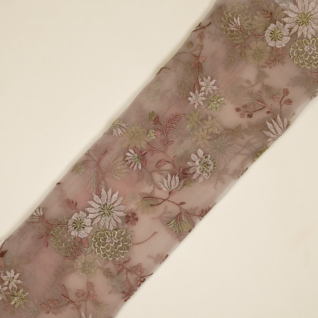 Komal Buta on Lavender Silk Organza Embroidered Fabric