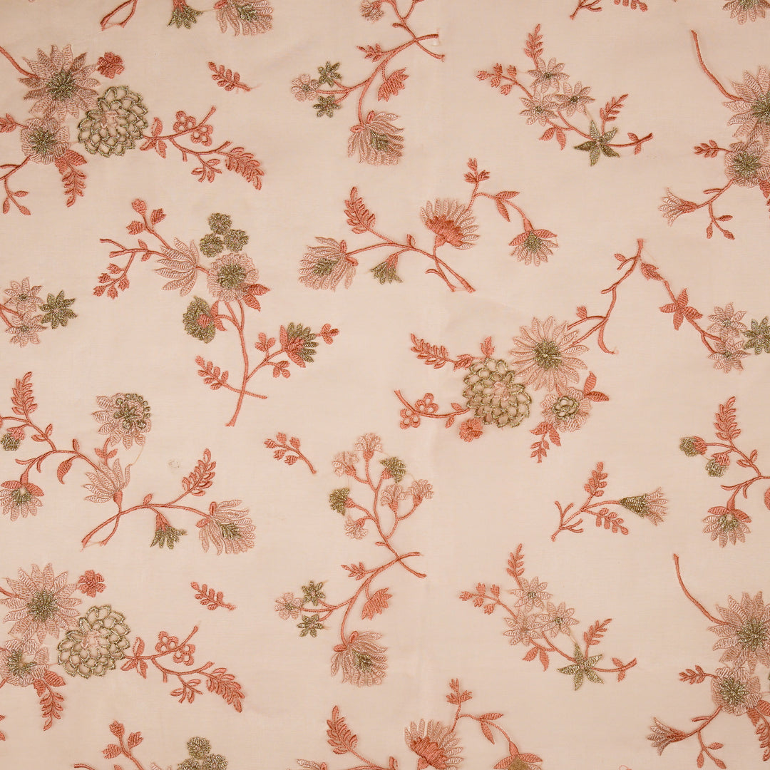 Komal Buta on Light Peach Silk Organza Embroidered Fabric