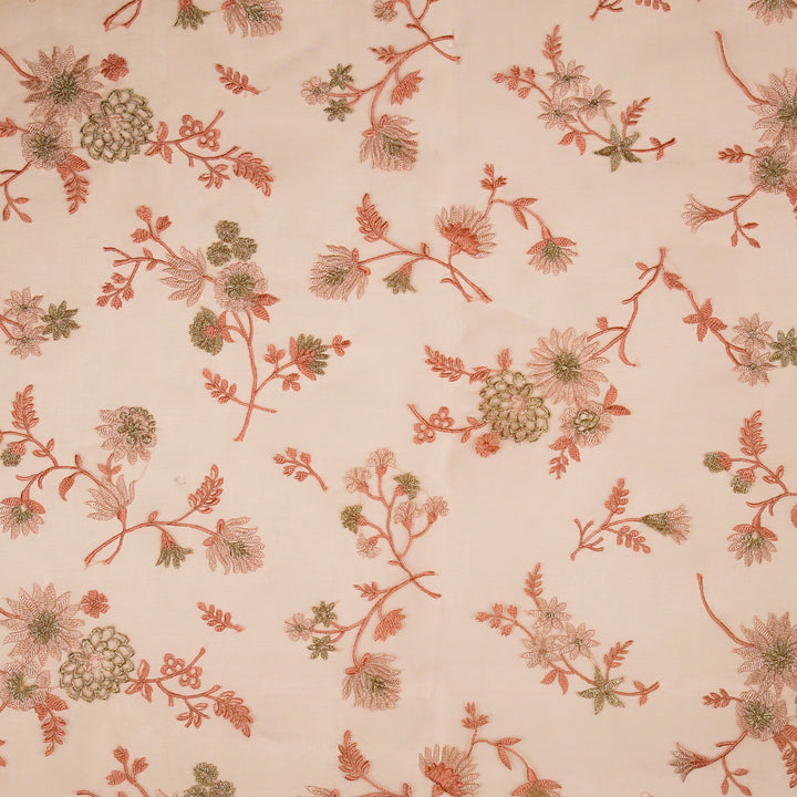Komal Buta on Light Peach Silk Organza Embroidered Fabric