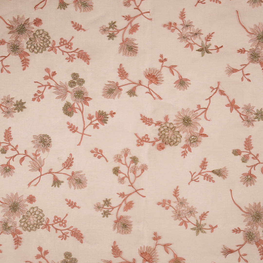 Komal Buta on Light Peach Silk Organza Embroidered Fabric
