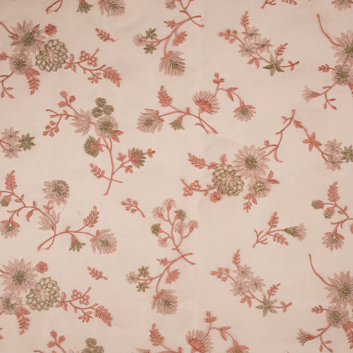 Komal Buta on Light Peach Silk Organza Embroidered Fabric