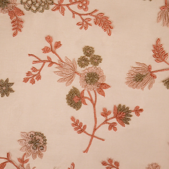 Komal Buta on Light Peach Silk Organza Embroidered Fabric