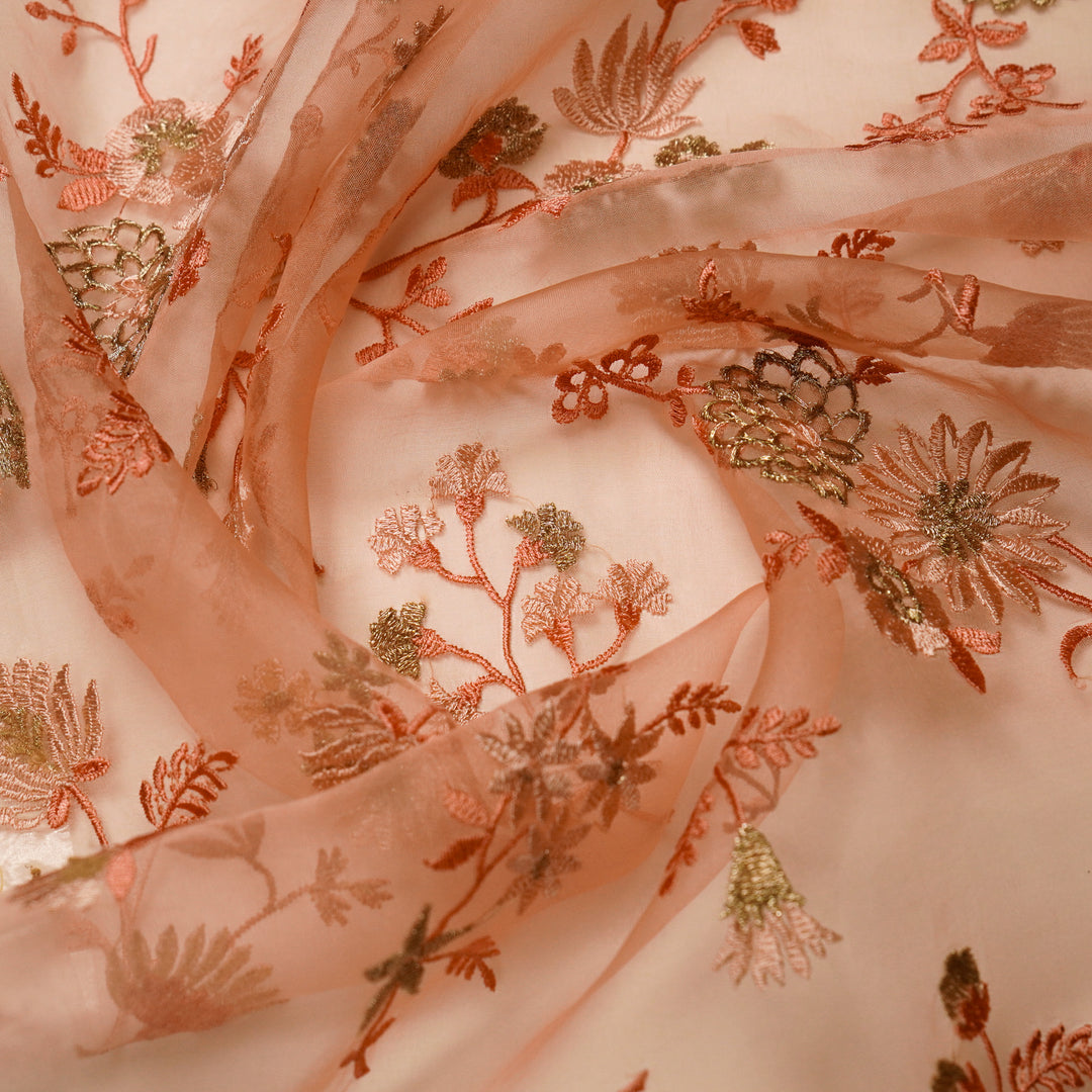 Komal Buta on Light Peach Silk Organza Embroidered Fabric