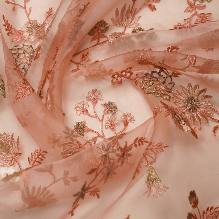 Komal Buta on Light Peach Silk Organza Embroidered Fabric