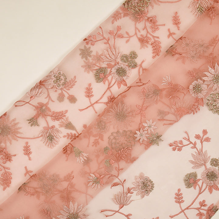 Komal Buta on Light Peach Silk Organza Embroidered Fabric