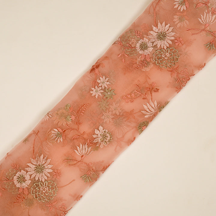 Komal Buta on Light Peach Silk Organza Embroidered Fabric