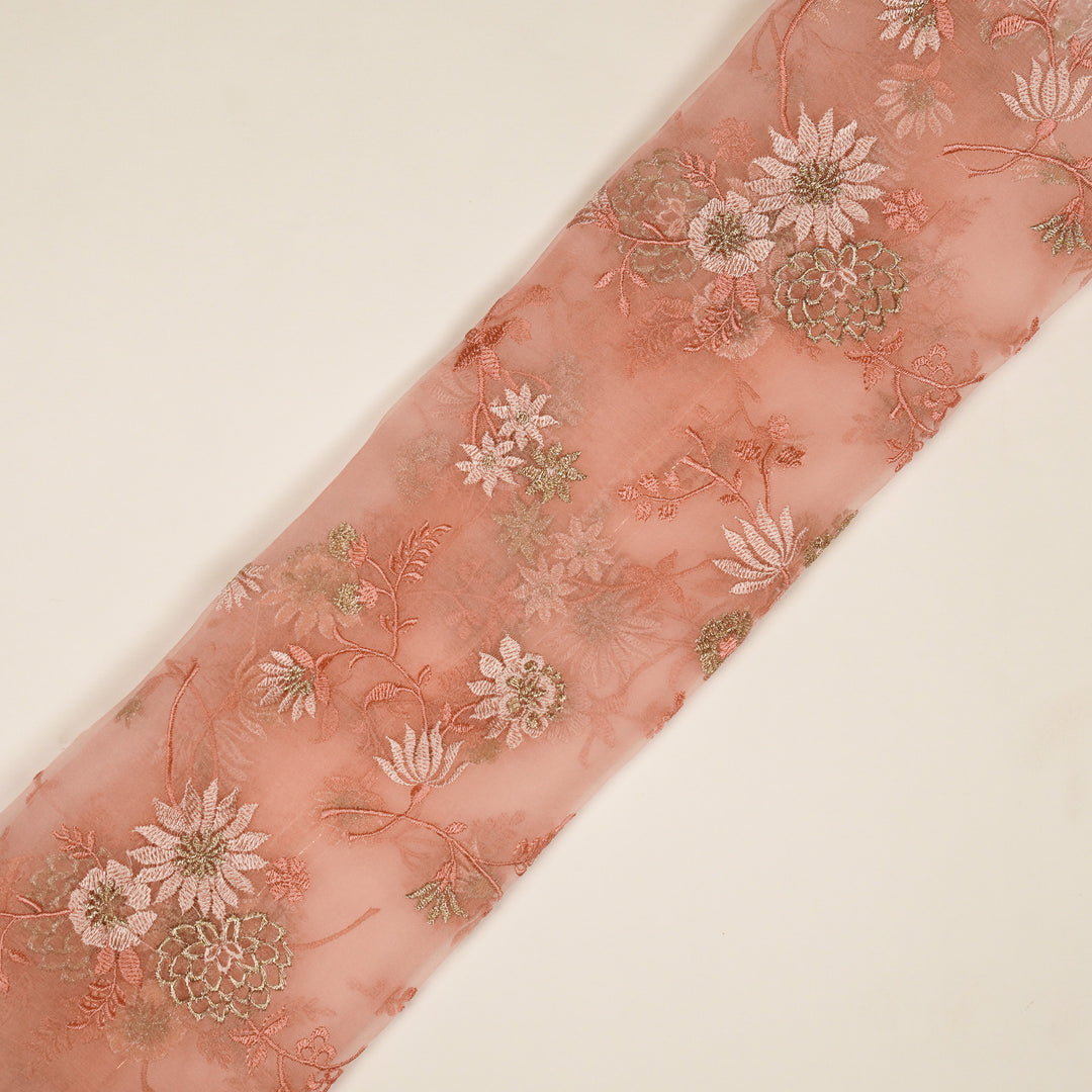 Komal Buta on Light Peach Silk Organza Embroidered Fabric