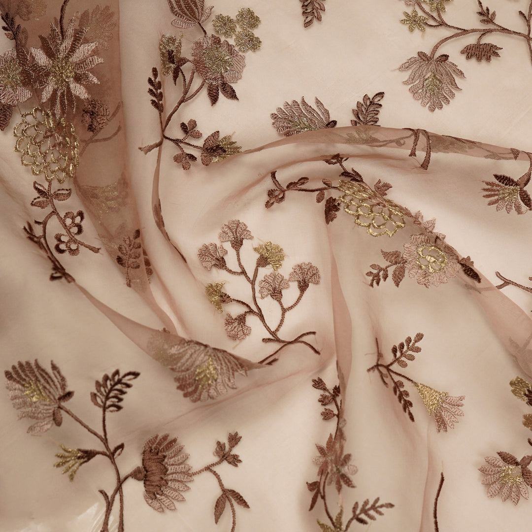 Komal Buta on Blush Silk Organza Embroidered Fabric
