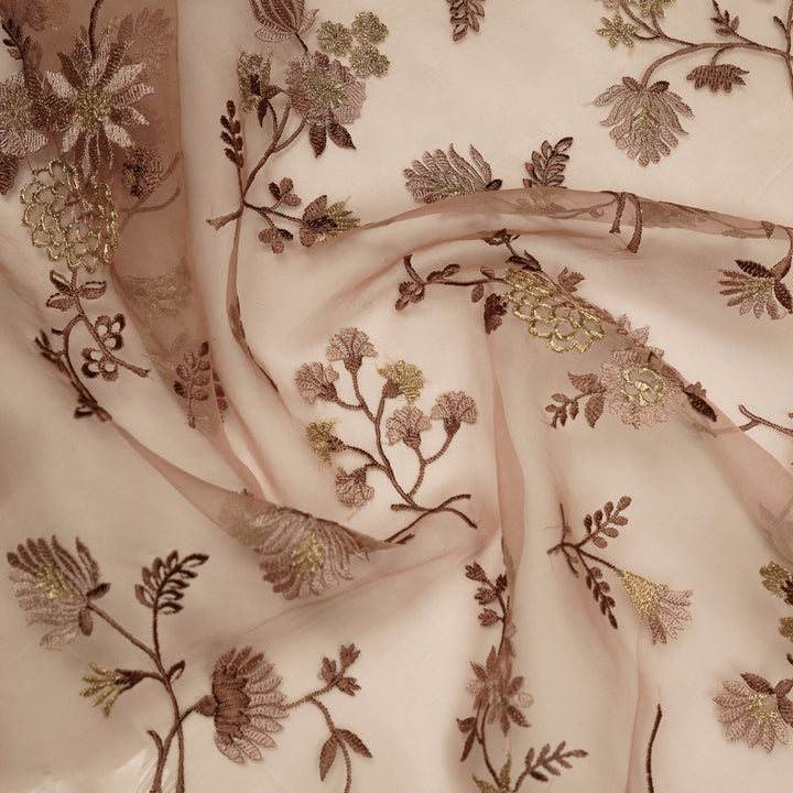 Komal Buta on Blush Silk Organza Embroidered Fabric