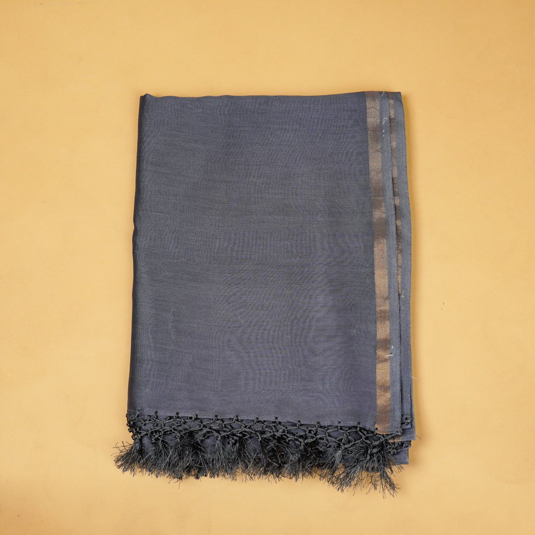 Meer Jaal Suit fabric set on Munga Silk (Unstitched)- Steel Grey