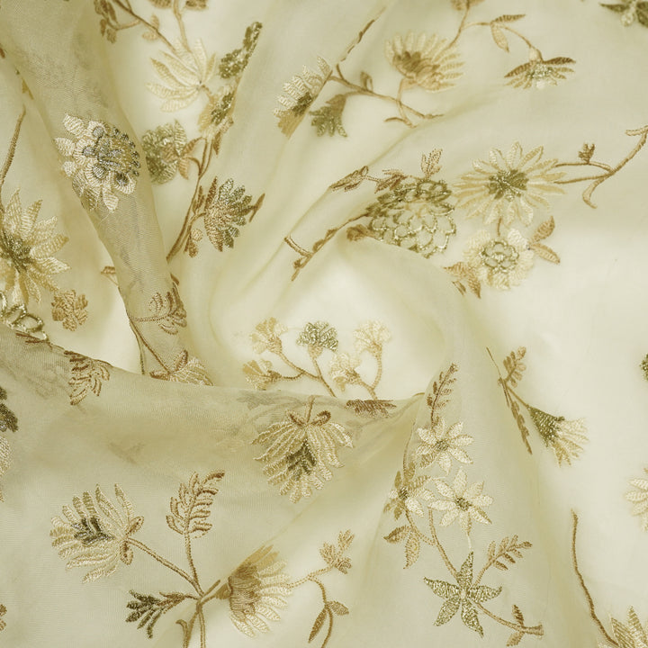 Komal Buta on Cream Silk Organza Embroidered Fabric