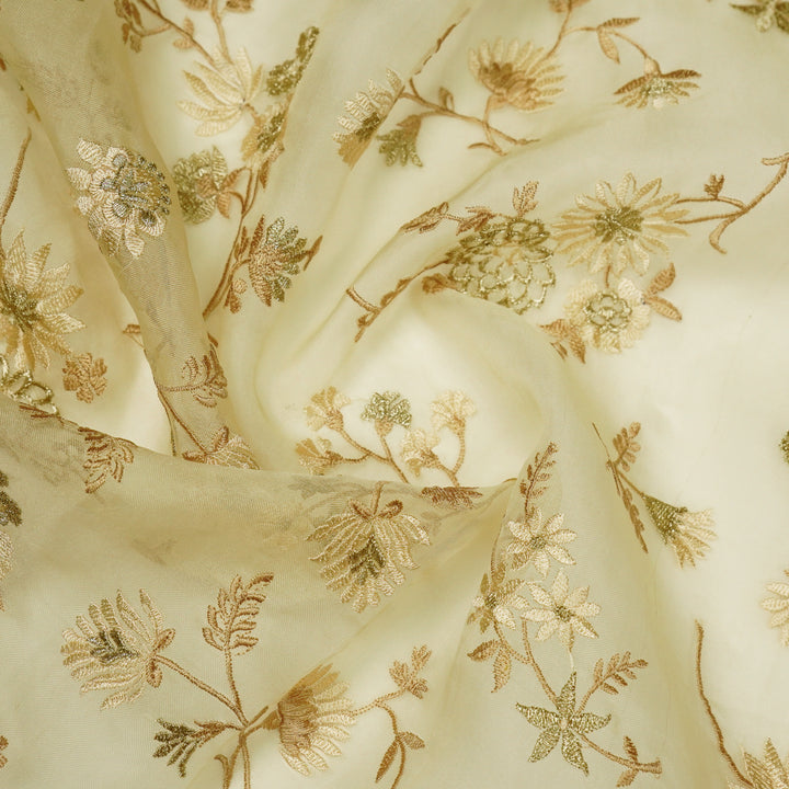 Komal Buta on Cream Silk Organza Embroidered Fabric