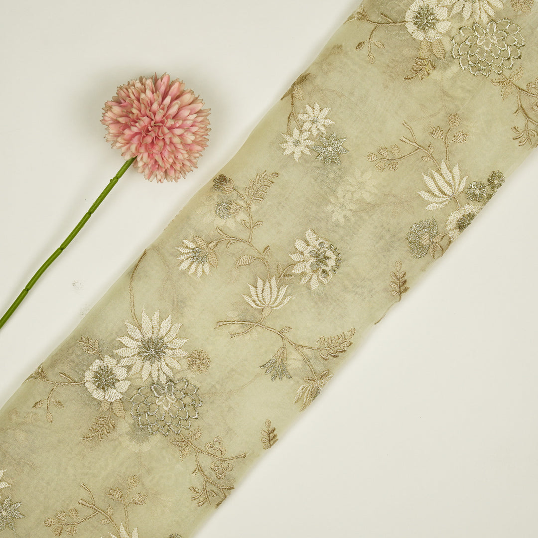 Komal Buta on Cream Silk Organza Embroidered Fabric