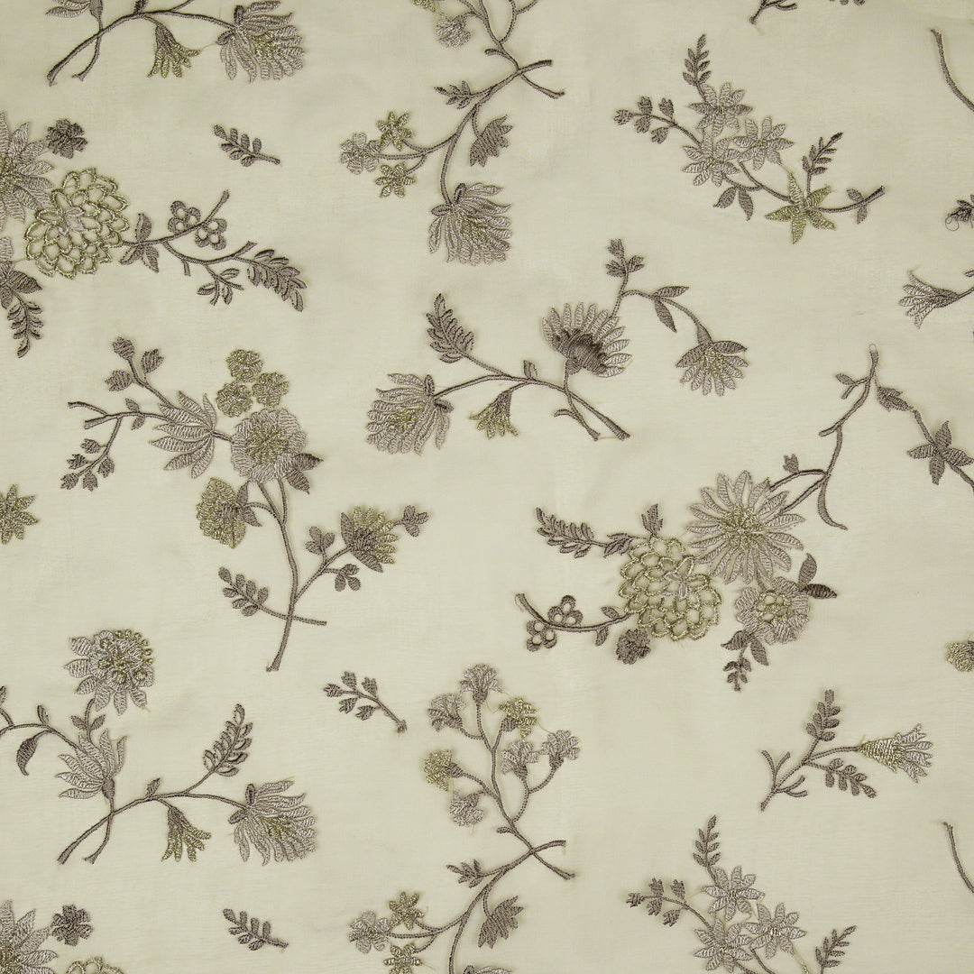 Komal Buta on Light Mouse Silk Organza Embroidered Fabric