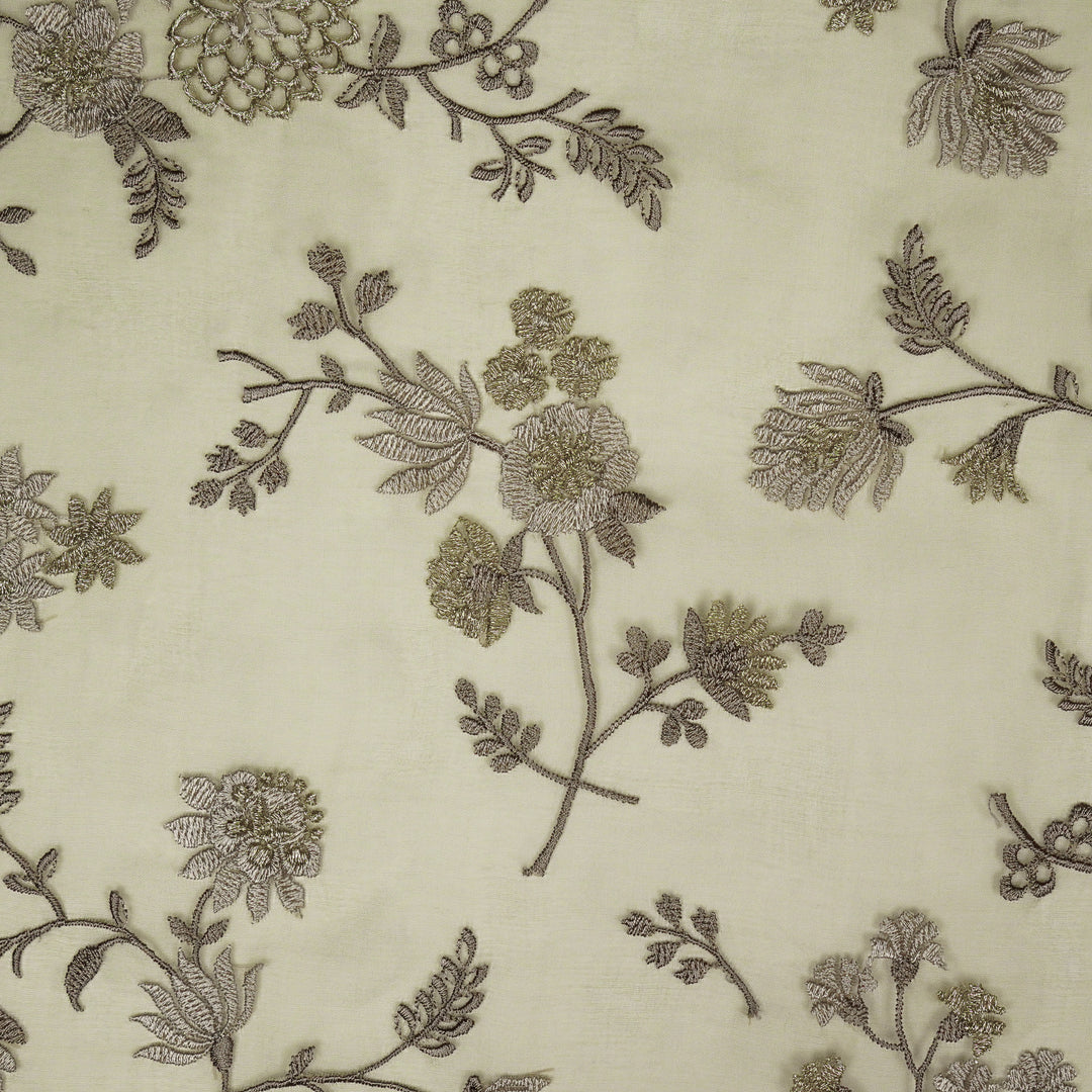 Komal Buta on Light Mouse Silk Organza Embroidered Fabric