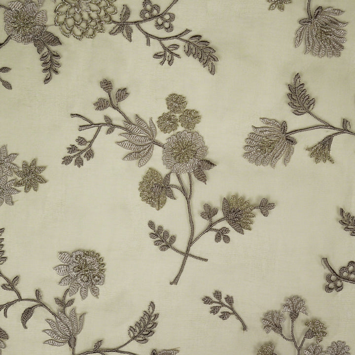 Komal Buta on Light Mouse Silk Organza Embroidered Fabric
