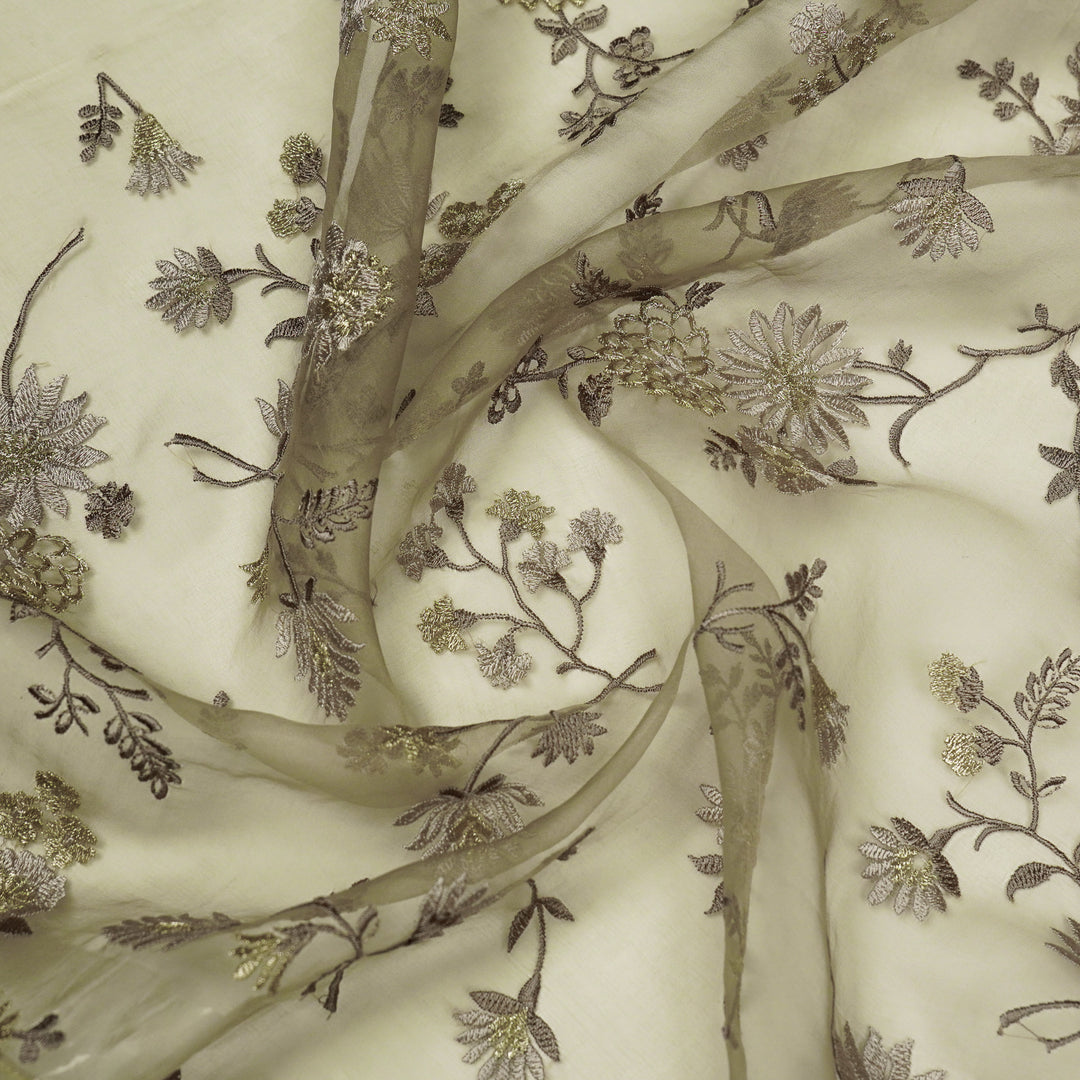 Komal Buta on Light Mouse Silk Organza Embroidered Fabric