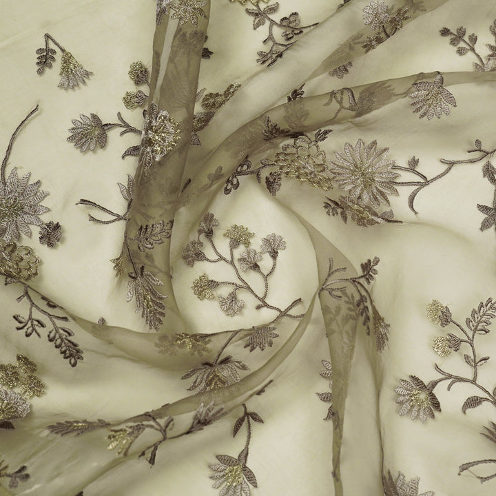 Komal Buta on Light Mouse Silk Organza Embroidered Fabric