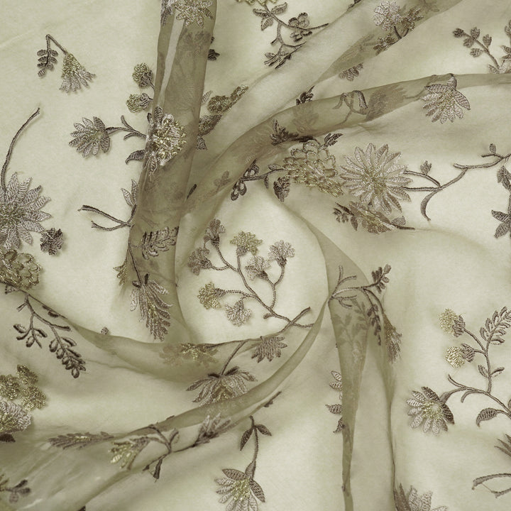 Komal Buta on Light Mouse Silk Organza Embroidered Fabric