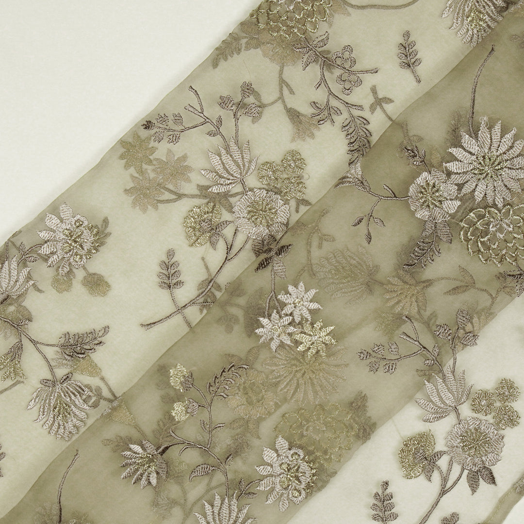 Komal Buta on Light Mouse Silk Organza Embroidered Fabric