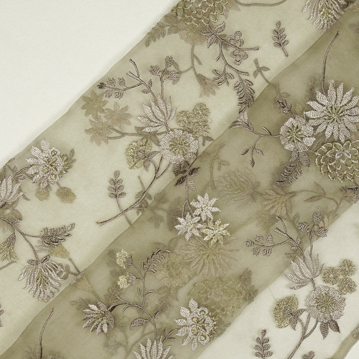 Komal Buta on Light Mouse Silk Organza Embroidered Fabric