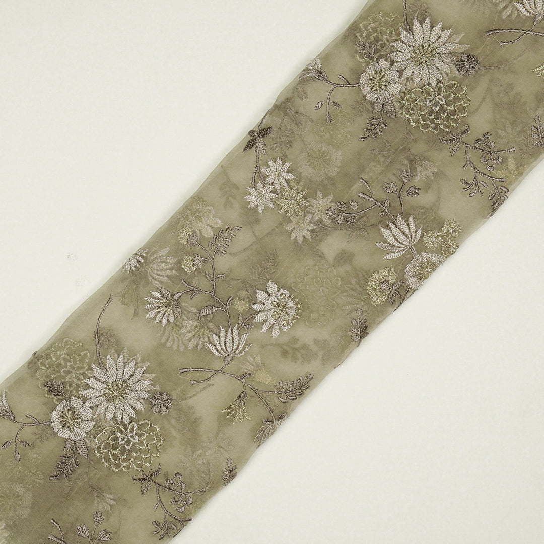 Komal Buta on Light Mouse Silk Organza Embroidered Fabric