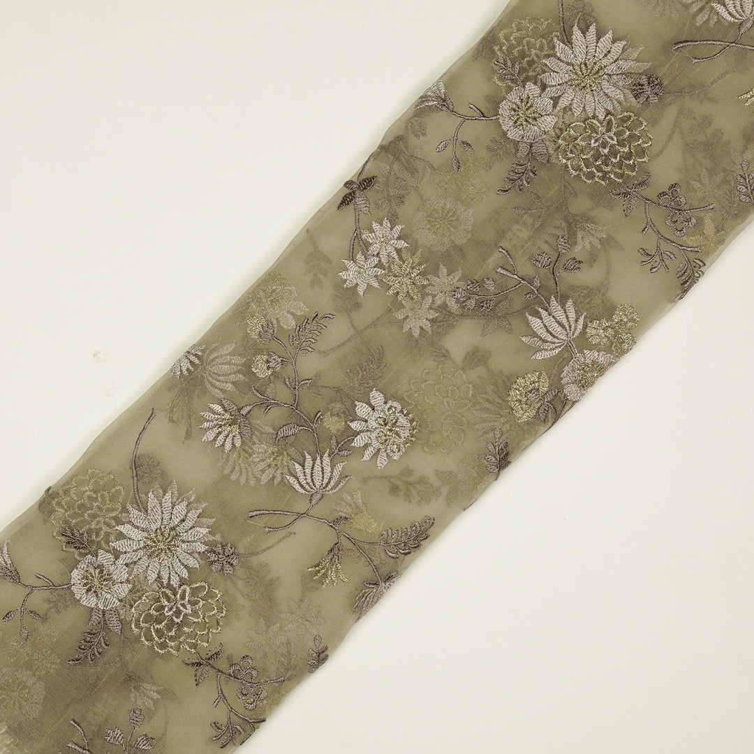Komal Buta on Light Mouse Silk Organza Embroidered Fabric