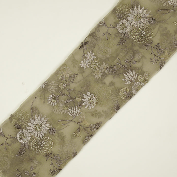 Komal Buta on Light Mouse Silk Organza Embroidered Fabric