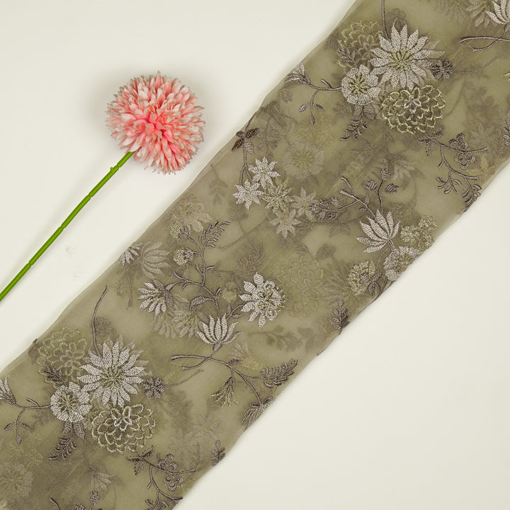 Komal Buta on Light Mouse Silk Organza Embroidered Fabric