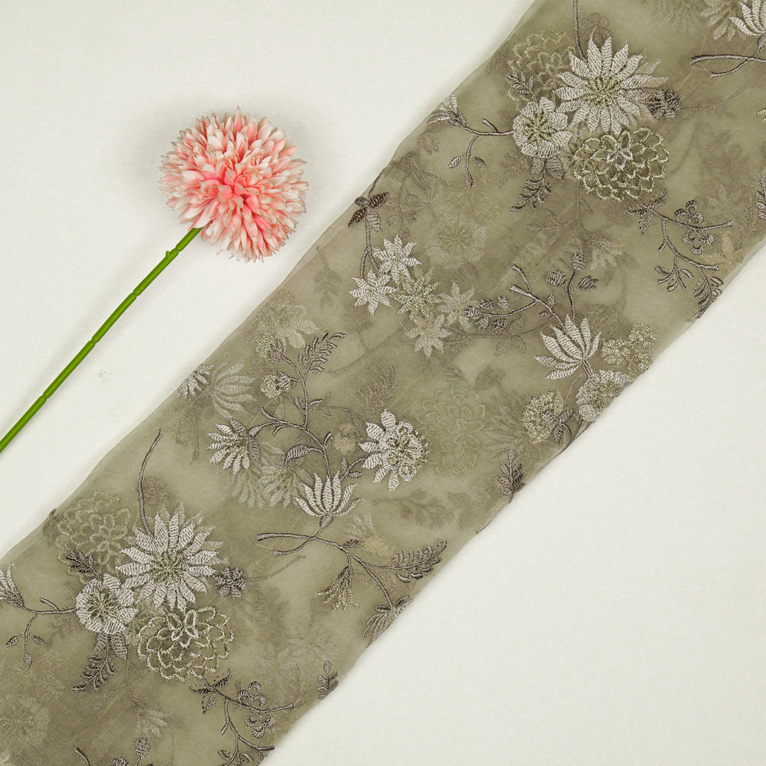 Komal Buta on Light Mouse Silk Organza Embroidered Fabric