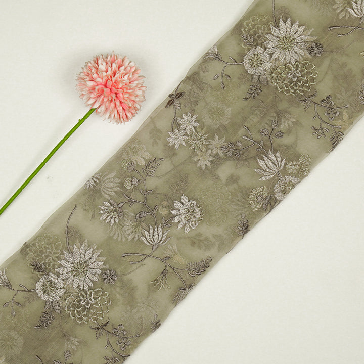 Komal Buta on Light Mouse Silk Organza Embroidered Fabric
