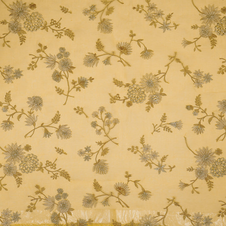 Komal Buta on Gold Silk Organza Embroidered Fabric