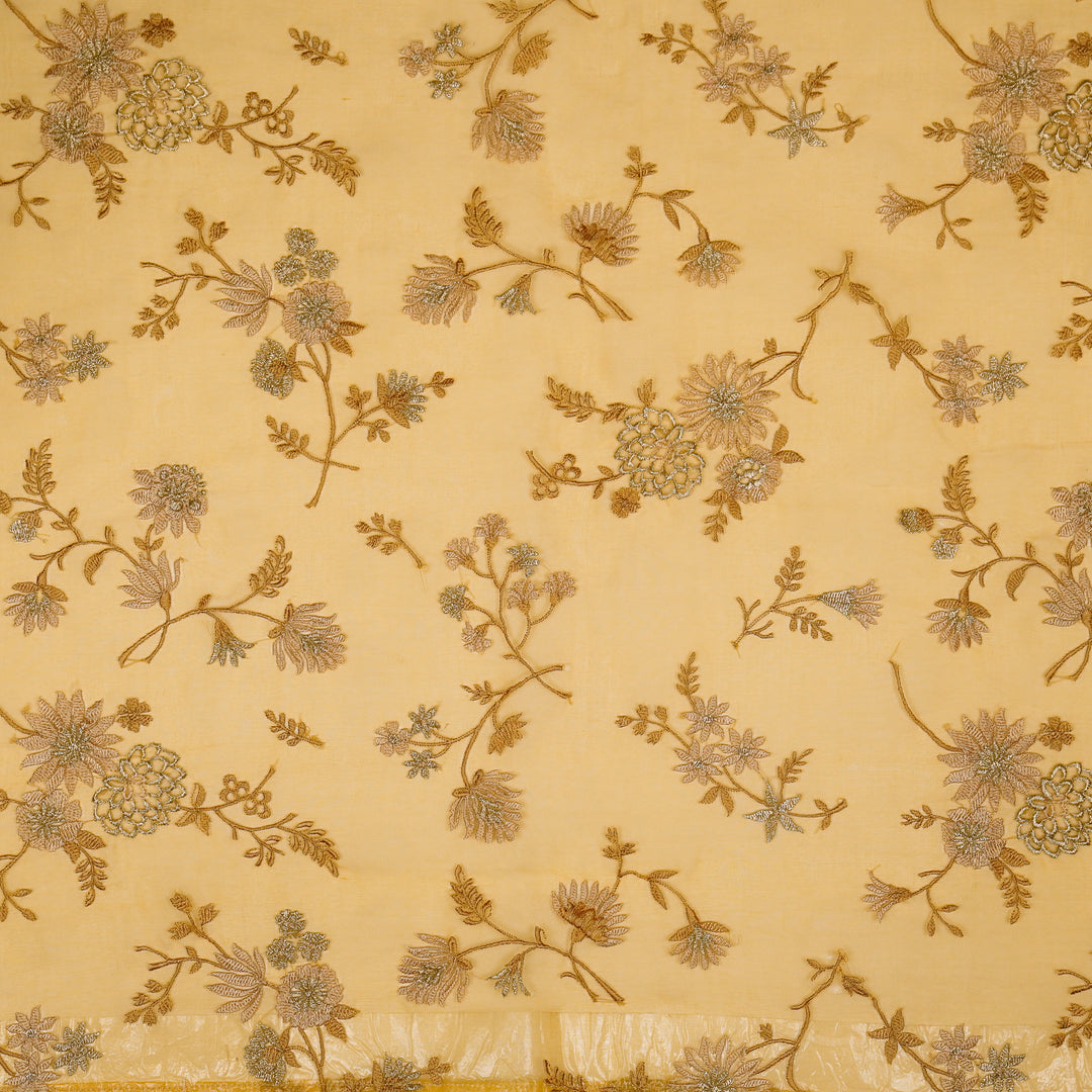 Komal Buta on Gold Silk Organza Embroidered Fabric