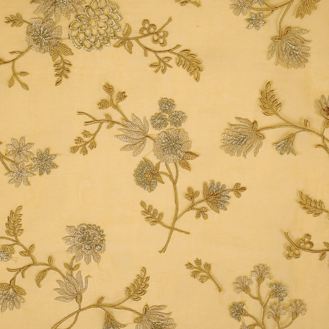 Komal Buta on Gold Silk Organza Embroidered Fabric