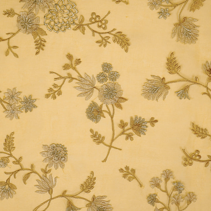 Komal Buta on Gold Silk Organza Embroidered Fabric