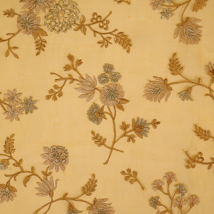 Komal Buta on Gold Silk Organza Embroidered Fabric
