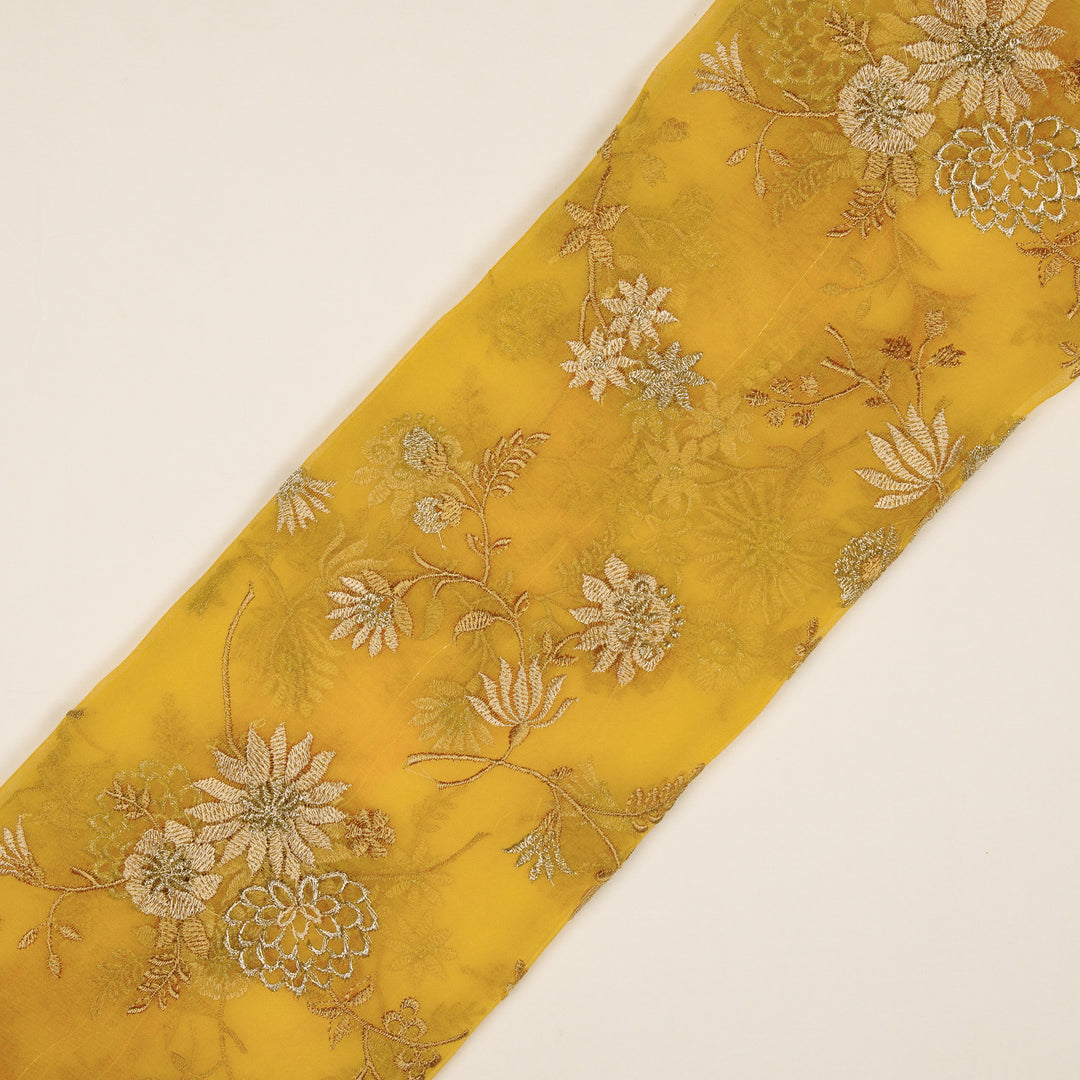 Komal Buta on Gold Silk Organza Embroidered Fabric