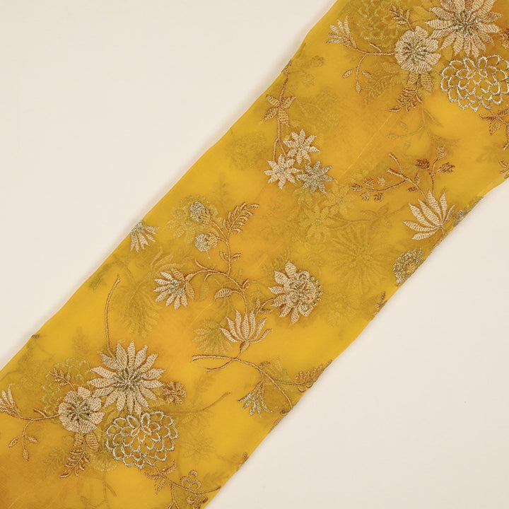 Komal Buta on Gold Silk Organza Embroidered Fabric