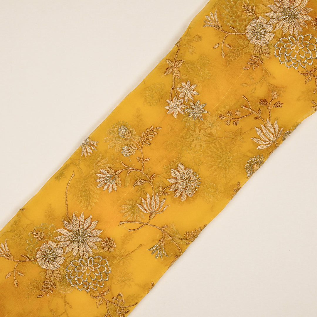 Komal Buta on Gold Silk Organza Embroidered Fabric