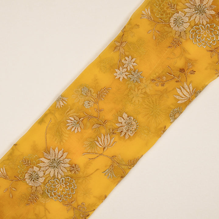 Komal Buta on Gold Silk Organza Embroidered Fabric