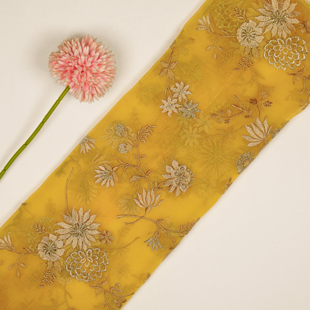 Komal Buta on Gold Silk Organza Embroidered Fabric